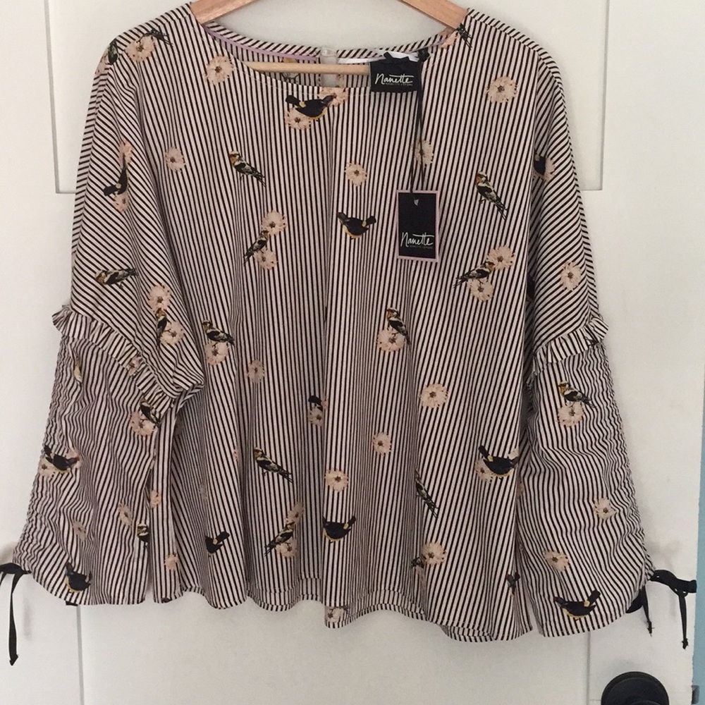 BIRD/FLWR STRIPE BLOUSE - Picture 3 of 4